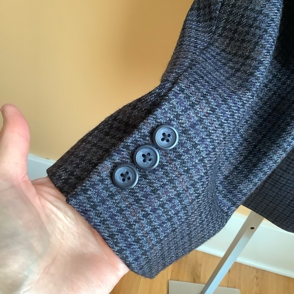 VINTAGE Blue Wool Houndstooth Plaid Blazer Size 42 - Picture 6 of 15